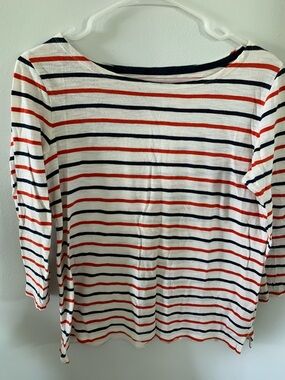 Old Navy White Long Sleeve Boatneck Top with Navy & Red Stripes